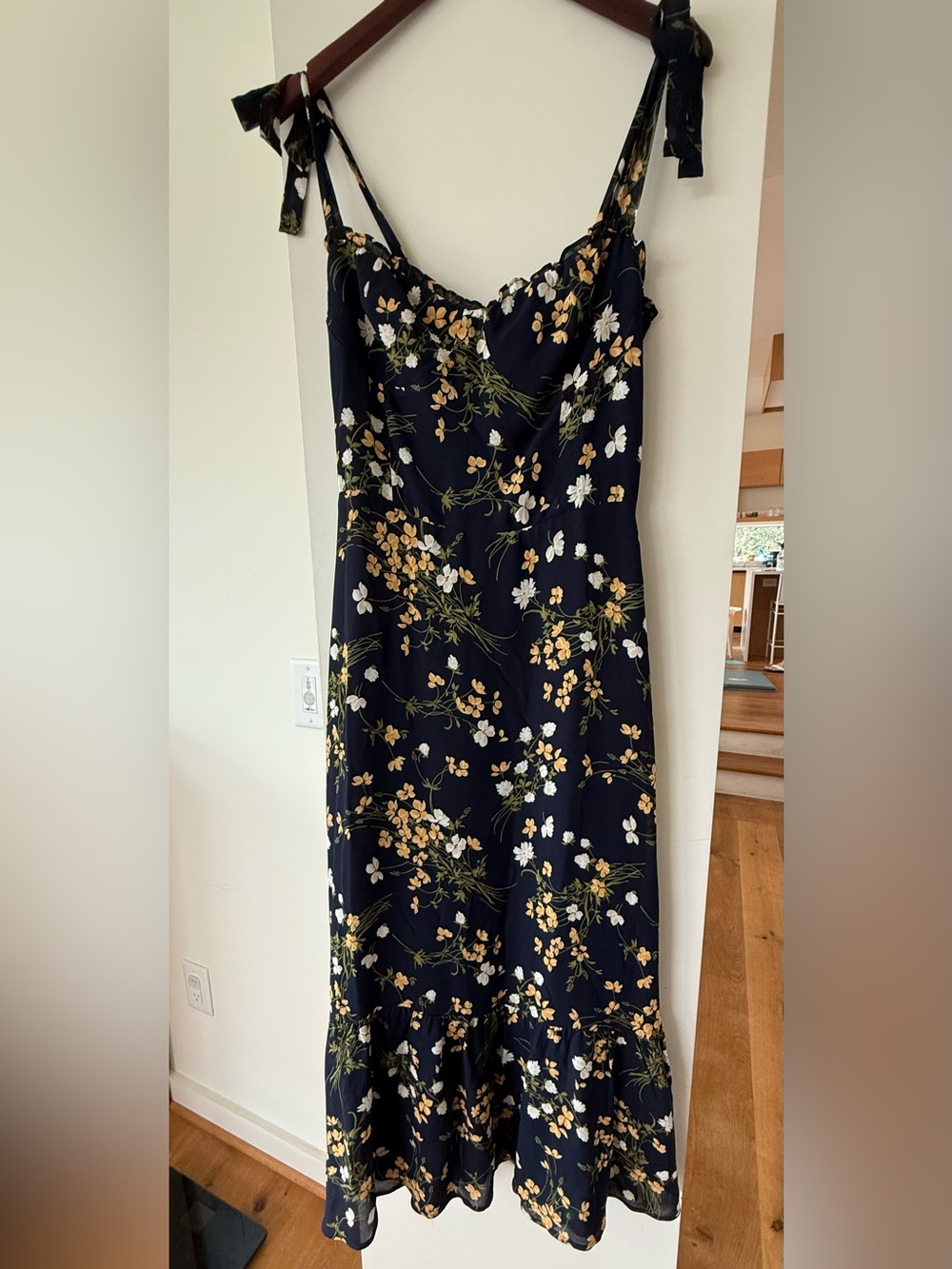 Reformation Navy Floral Maxi Dress with Yellow and White Blooms